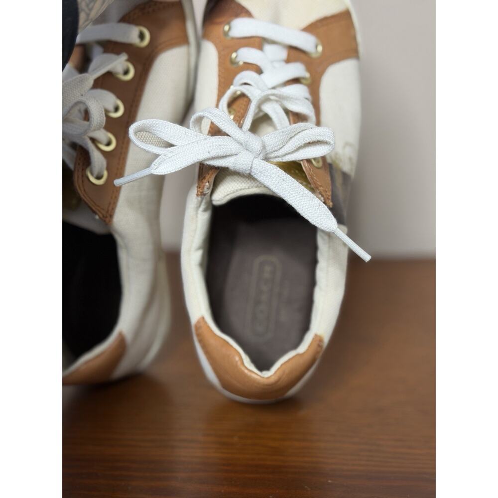 Coach White Canvas and Brown Leather Accent Sneakers - Picture 12 of 12